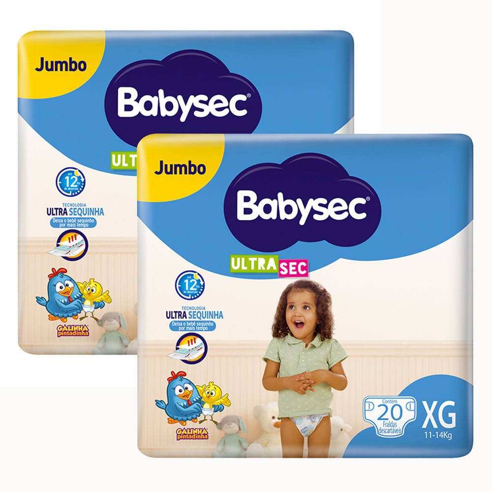Kit 2 Fralda Babysec Ultrasec Tamanho XG Pacote Jumbo 20 Fraldas Descartáveis em Oferta na Shopee