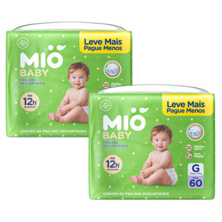 Kit 2 Fralda Mió Baby Tamanho G Hiper 60 Unidades Descartáveis em Oferta na Shopee
