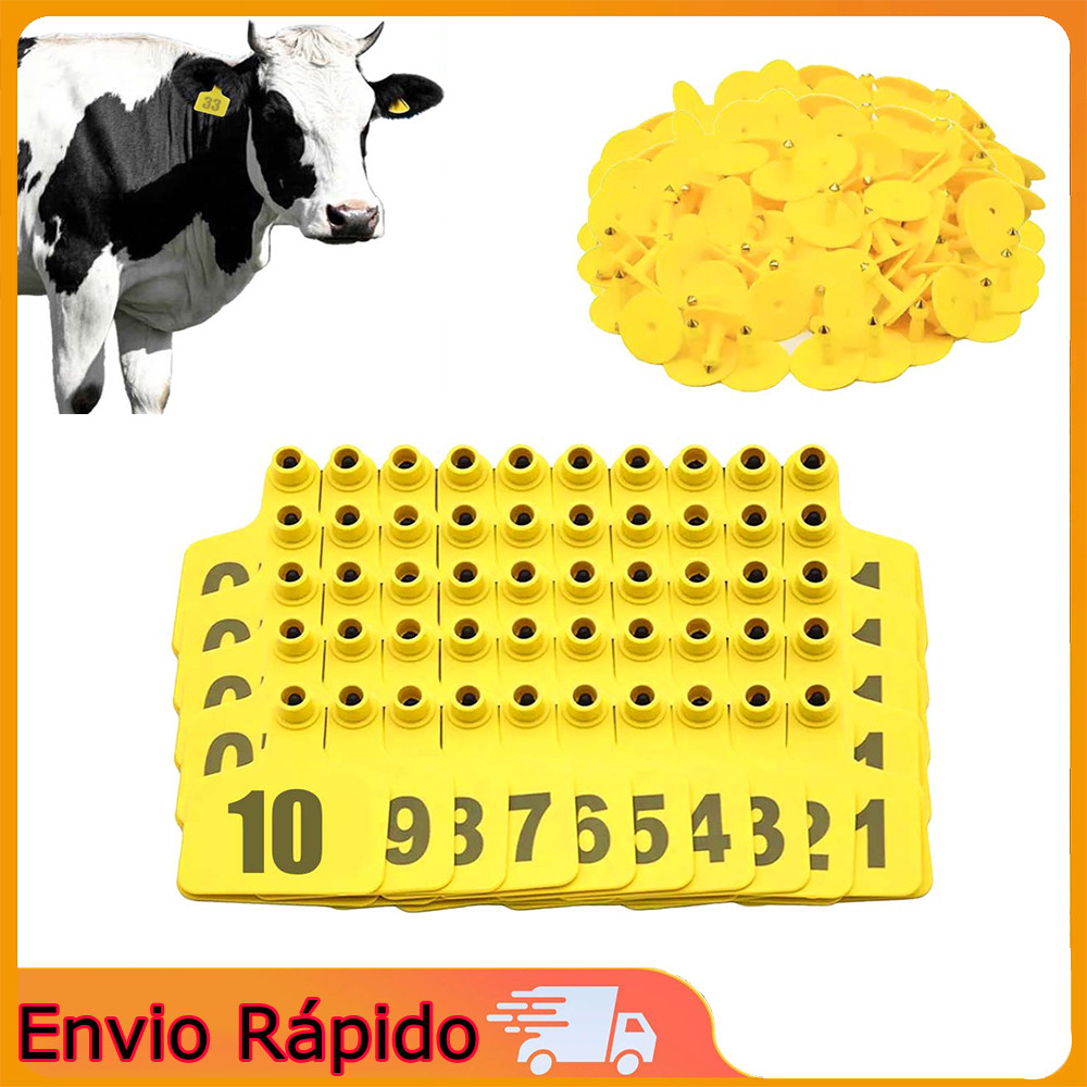 Identificação digital de gado com brincos de identificação 1-50 (50 unidades) Brincos amarelos em material PE