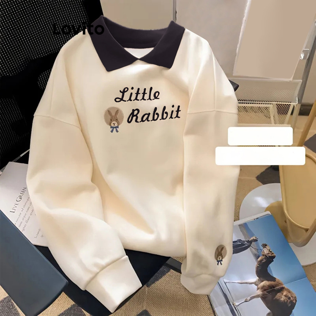 Lovito Moletom Casual Bordado Animal Padrão Moletom Com Gola Contrastante Para Mulheres LNE39360  (damasco) em Oferta na Shopee