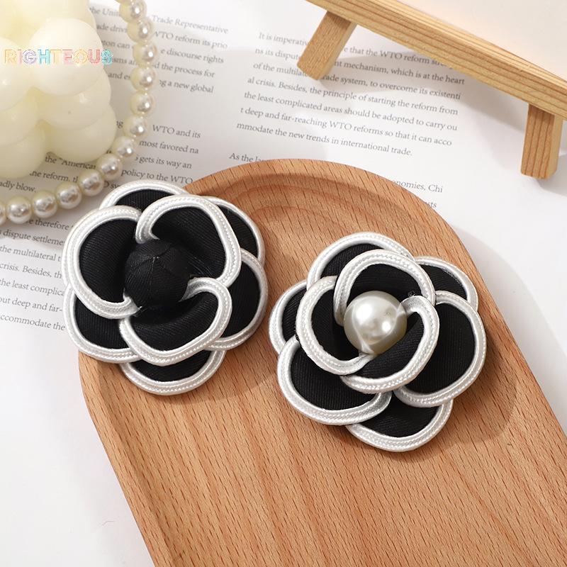 Rightrous Tecido Preto Camélia Flor Broches Para Mulher Broche Pinos Vestido Camisa Acessórios De Moda Presente Novo