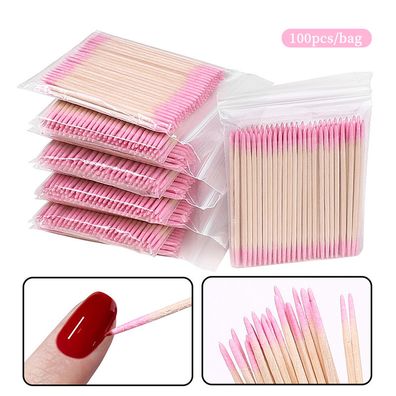 100 Pçs Cotonete De Algodão Fino De Cabeça Dupla Com Vara De Madeira Ponta Pontiaguda Cotonetes Para Esmalte Retoque Fer em Oferta na Shopee
