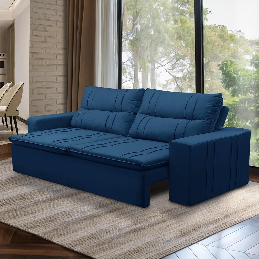 Sofá Retrátil e Reclinável 2 lugares com Molas 1,50m Ester Suede Azul Adonai Estofados