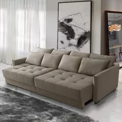 Sofá Cama Retrátil e Reclinável 2,50m com Molas Carol Veludo Cappuccino Adonai Estofados