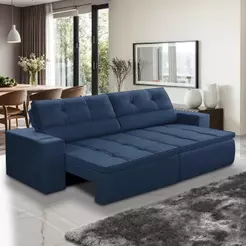 Sofá Retrátil e Reclinável 3 lugares 2,10m com Molas Stella Suede Azul Adonai Estofados