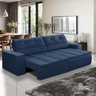 Sofá Retrátil e Reclinável 3 lugares 2,10m com Molas Stella Suede Azul Adonai Estofados em Oferta na Shopee
