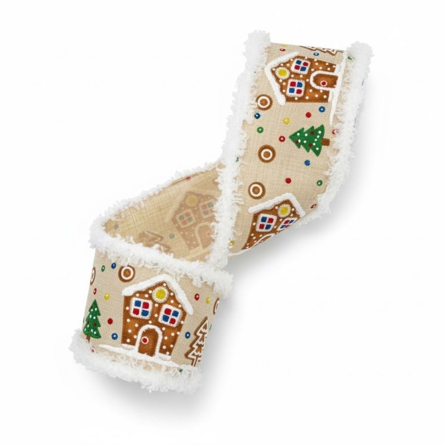 Fita Aramada Decorada de Natal - Vila de Casinhas GingerBread - 6,3cm x 2,74m  - 1 unidade - Rizzo