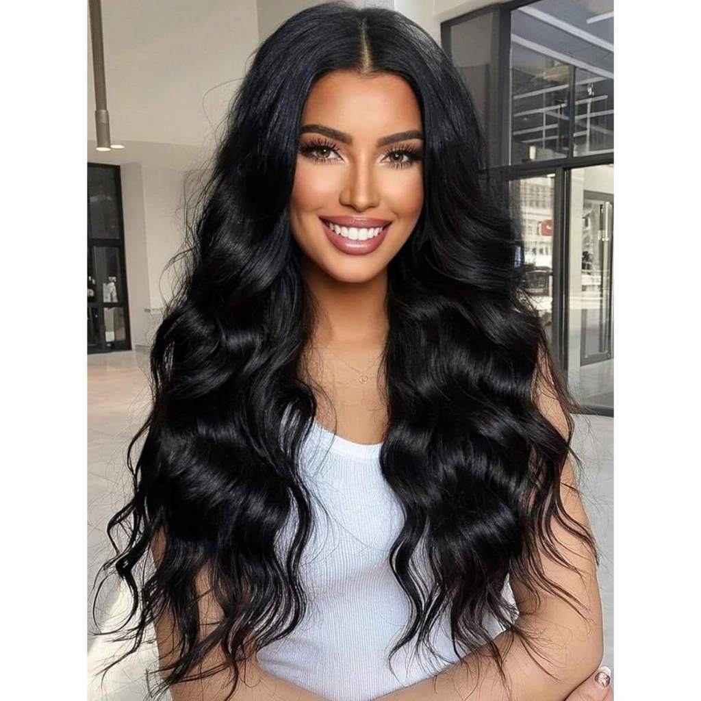 Peruca Lace Wig Preto Ondulada Bio Fibra Macia 60cm 230g Top Hair LILI-1# em Oferta na Shopee