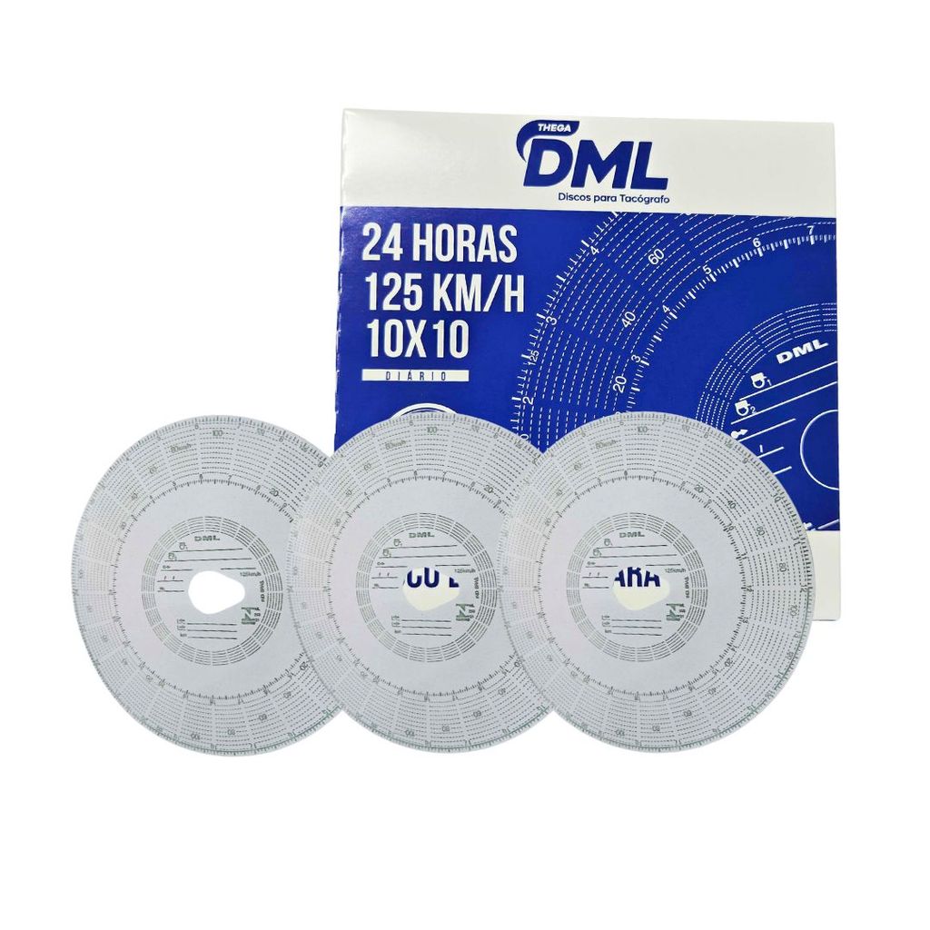 Kit 3 Caixa Disco De Tacógrafo Diário 24 Horas 125km x 24 Com 100 Discos 10x10 km/h DML