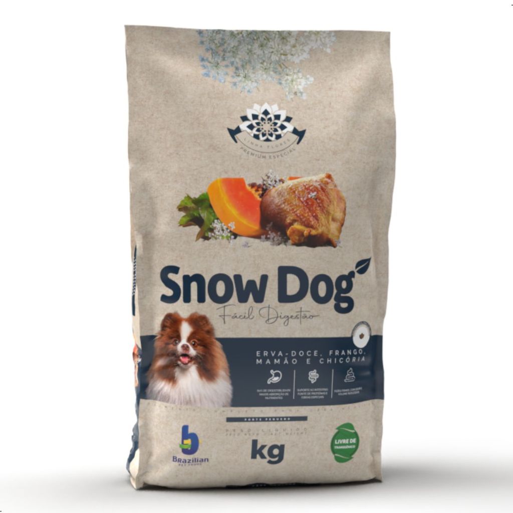 Ração Snow Dog Flores 15Kg Cães Adultos Raças Pequenas Alimento Frango Mamão Chicória Fácil Digestão