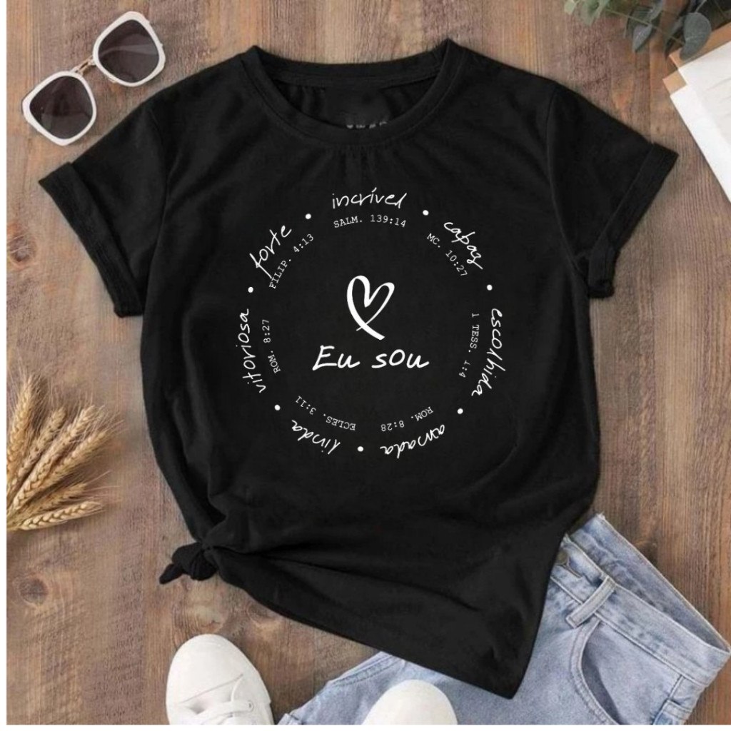Camiseta Camisa t-shirt Feminina de Algodão Moda Cristã Confortável e Elegante Mensagem Inspiradora Blusa Algodão Envio 