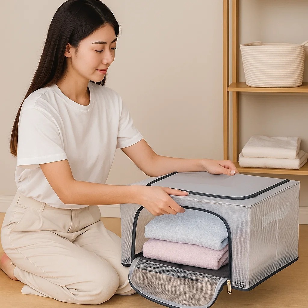 Caixa Organizadora Guarda Roupa Objetos Cesto Brinquedo Toalha Ziper Cobertor Calça