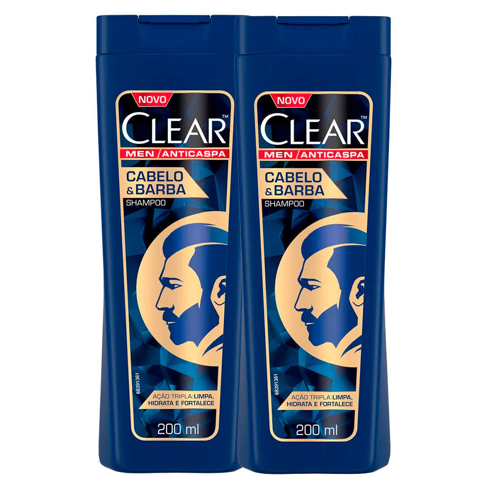 Kit 2 Shampoo Clear Men Anti Caspa Cabelo e Barba 200ml