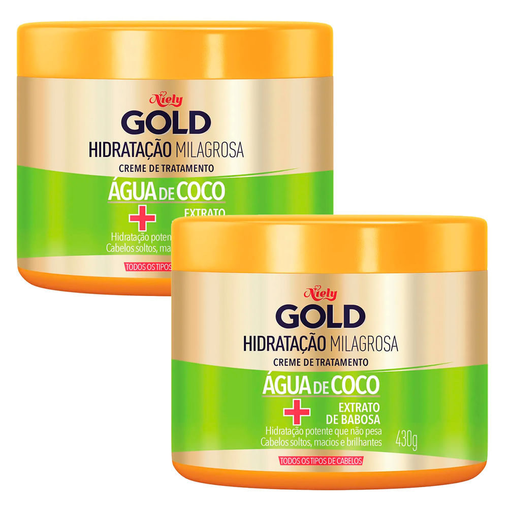 Kit 2 Creme de Tratamento Niely Gold Hidratação Milagrosa Água de Coco 430g