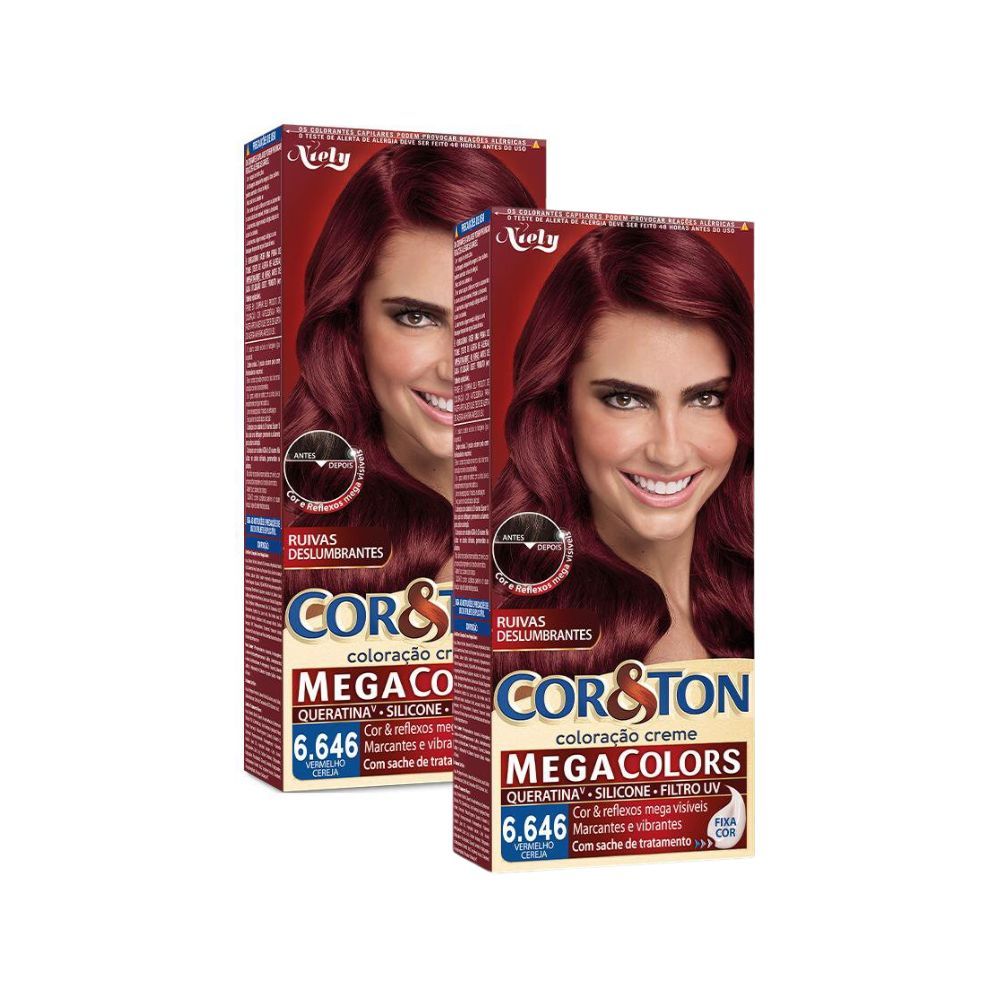 Kit 2 Coloração Niely Cor&Ton Vermelho Cereja 6646 em Oferta na Shopee