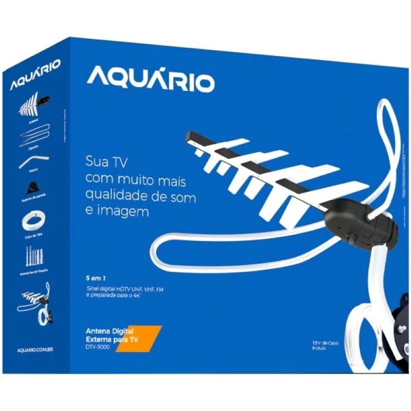 Kit Antena Externa Digital Aquário Dtv-3000 com Cabo 15 Metros