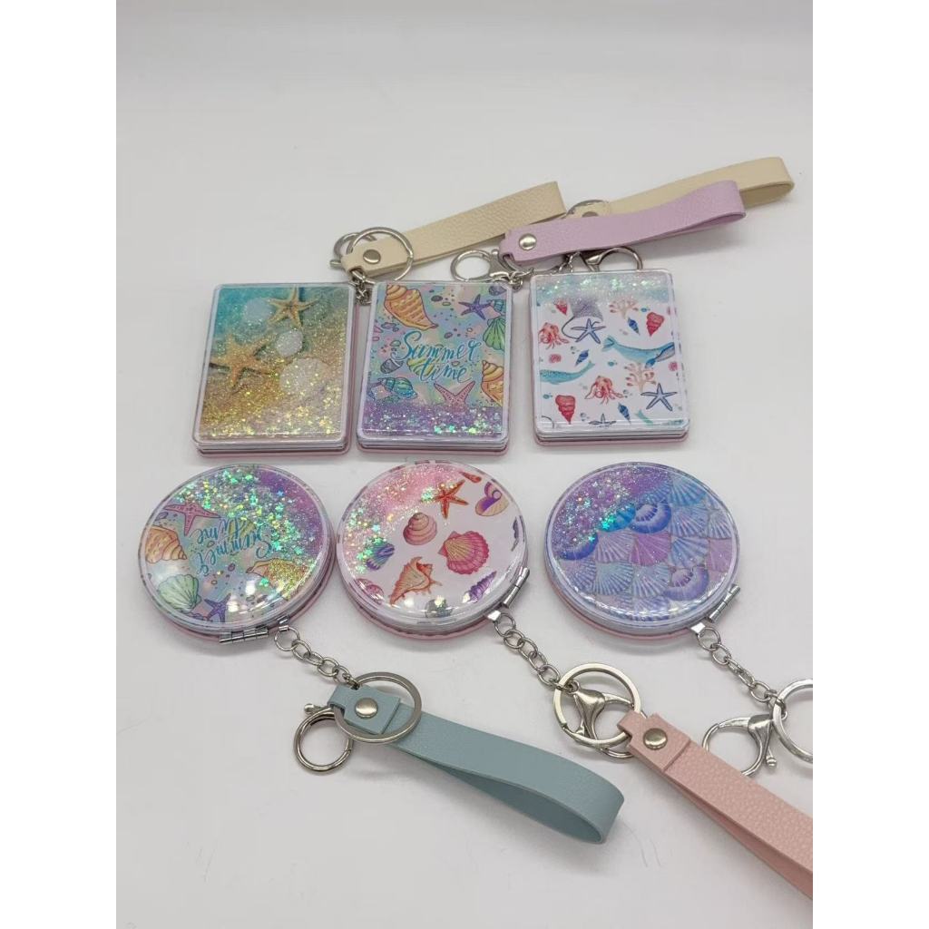 Detalhes do Mini Espelho De Maquiagem Para Bolsa Chaveiro Pequeno Com Líquido E Glitter Dobrável Portátil