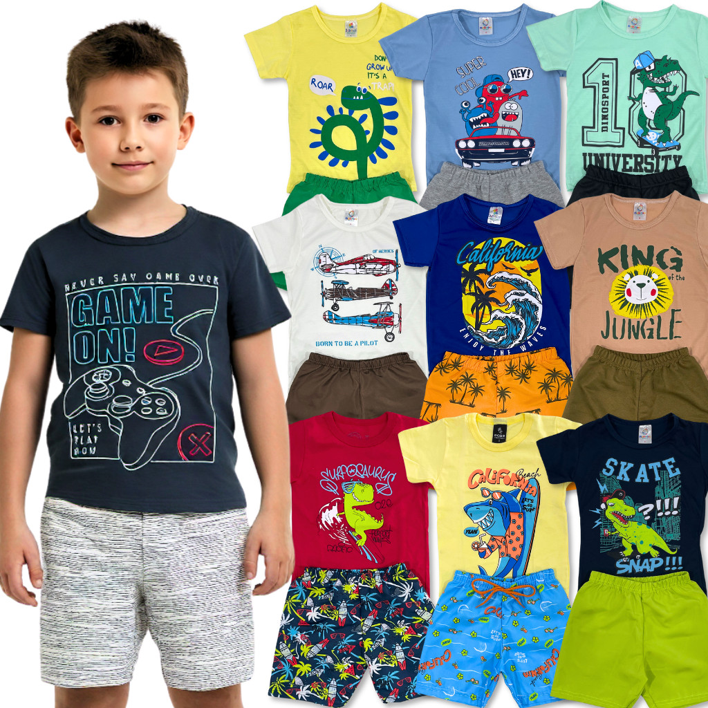 Kit 10 peças 5 Conjunto Roupa Infantil Menino Camiseta/Blusa + Shorts/Bermuda em Oferta na Shopee