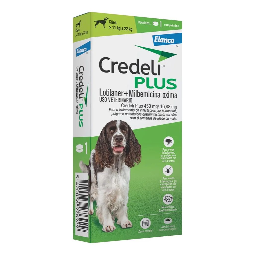Credeli Plus 450mg  Antipulgas, Carrapatos e Vermífugo Para Cães de 11 a 22kg em Oferta na Shopee