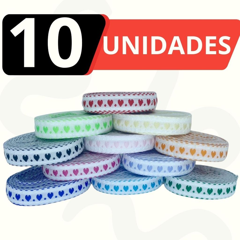 Kit 10 Rolo Passa Fita Falso Coração 10m   Diversas Cores em Oferta na Shopee