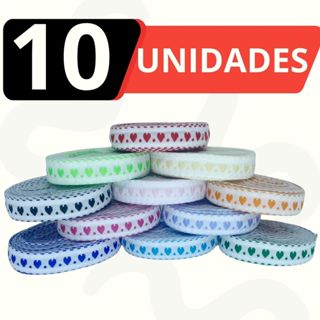Kit 10 Rolo Passa Fita Falso Coração 10m   Diversas Cores em Oferta na Shopee