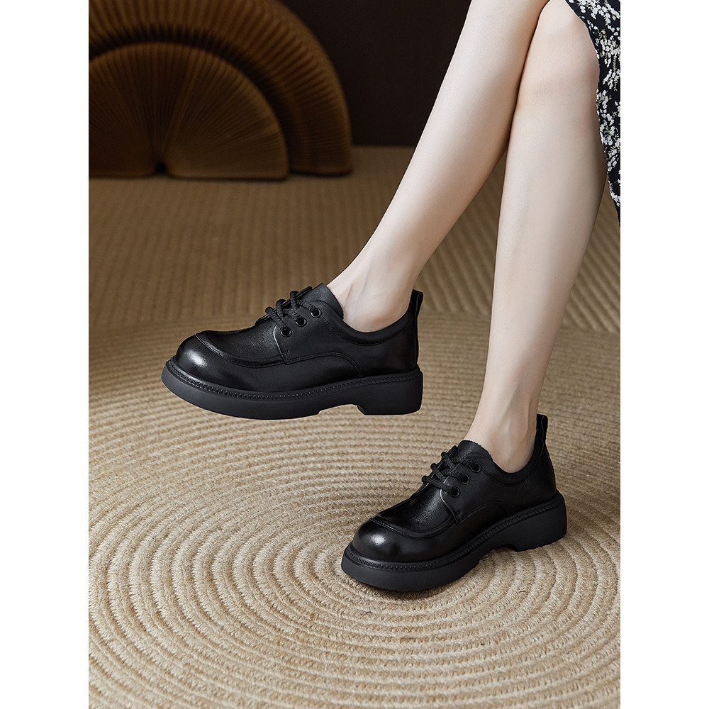 Estilo britânico pequenos sapatos de couro sapatos femininos 202 primavera novo estilo camada superior couro dedo do pé 