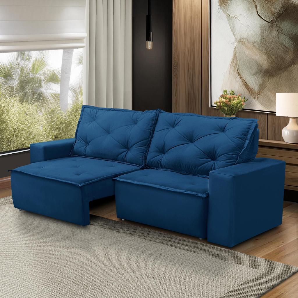 Sofá Retrátil e Reclinável 3 lugares com Molas 2,00m Ana Suede Azul Adonai Estofados em Oferta na Shopee