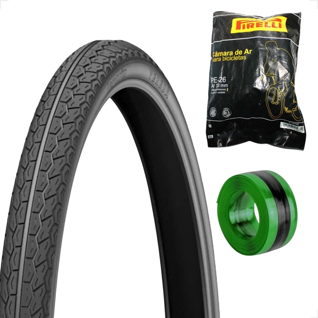 Pneu bicicleta bike Levorin Vereda aro 26 x 1.1 / 2x2 monark caloi + camara pirelli + Brinde fita