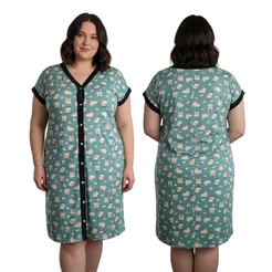 Camisola Plus Size Aberta de Botão Confortável para Dormir Toque Suave e Modelagem Solta