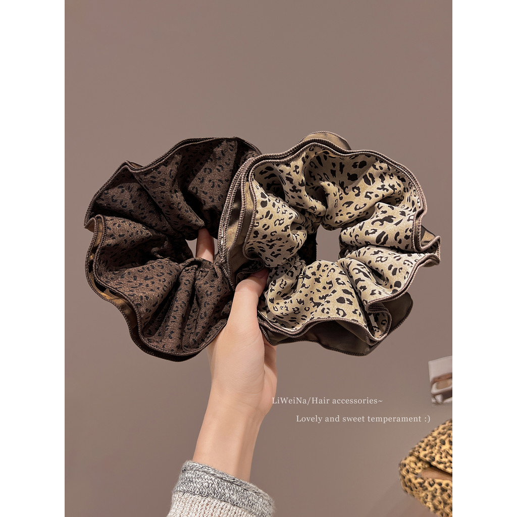 High-End leopardo impressão quatro camadas Scrunchy anel de cabelo feminino baixo rabo de cavalo corda de cabelo Retro c