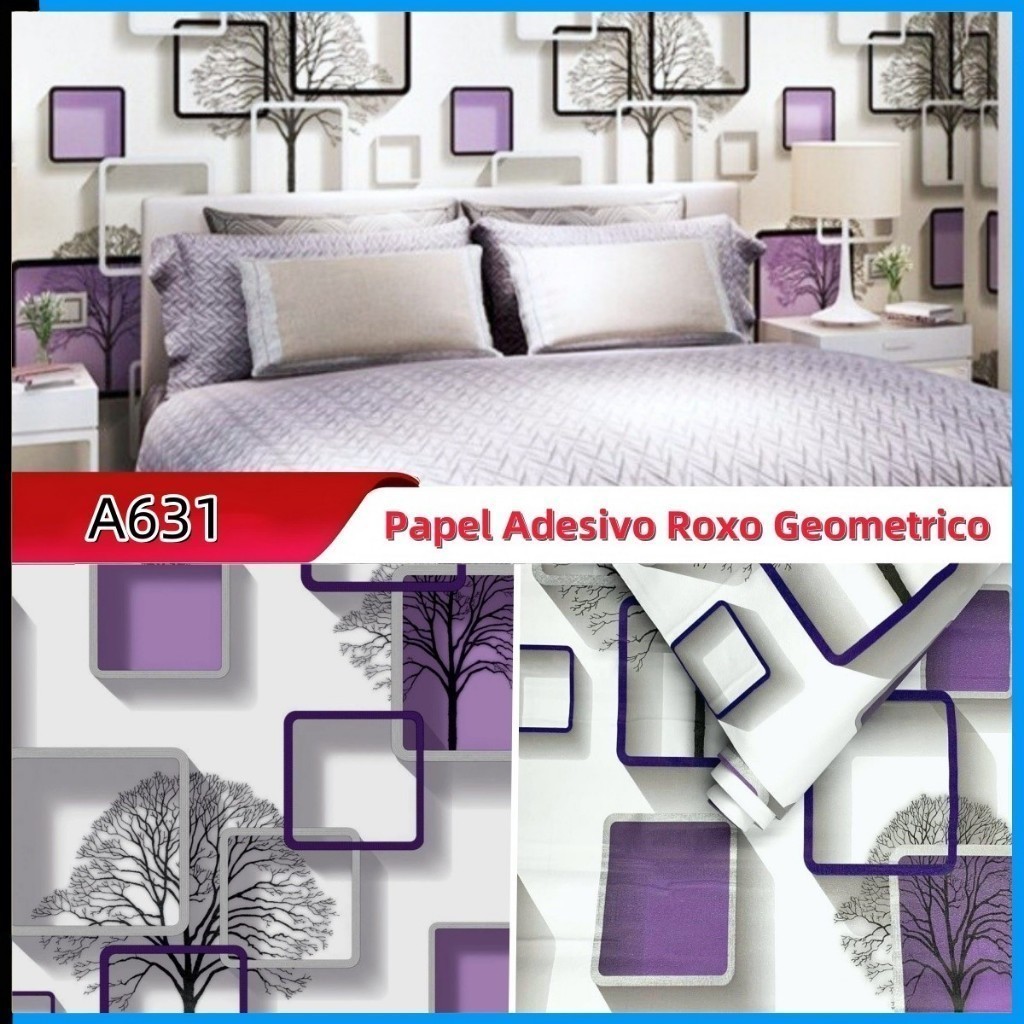 Papel De Parede Roxo moldura quadrada 3d e árvore Decoraçao Vinilico Tamanho 5m*45cm em Oferta na Shopee
