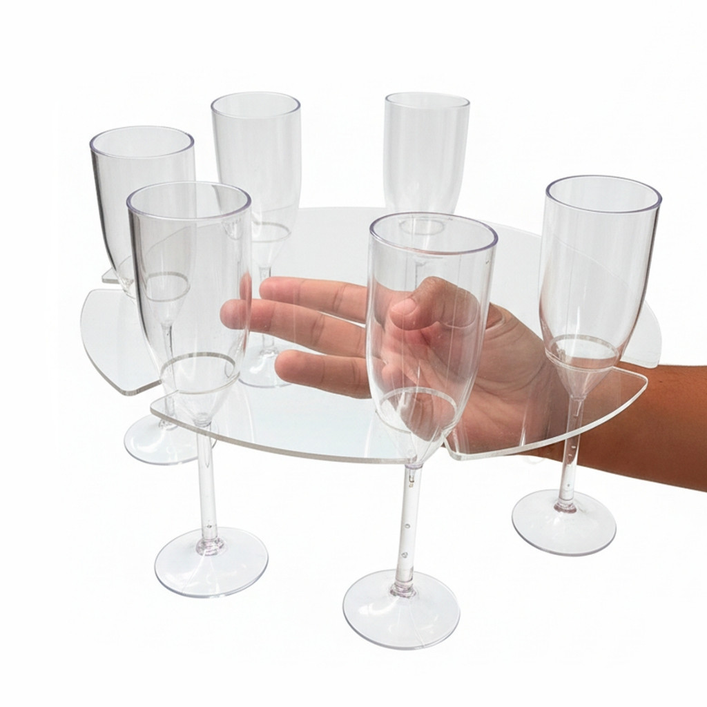 Suporte 6 Taças Bandeja Garçom Apoio Dedo Coquetel Buffet Serviço Drink Champagne Festa