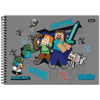 Caderno Cartografia e Desenho Grande 20x27,5cm Espiral 80 Folhas Minecraft Survival Foroni em Oferta na Shopee