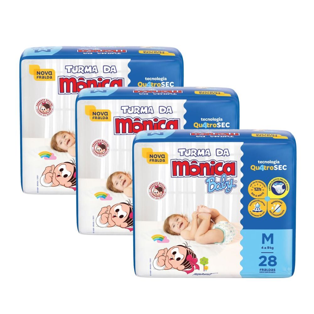 Kit 3 Fralda Infantil Turma da Mônica Baby Jumbo Tamanho M 28 Fraldas Descartáveis em Oferta na Shopee