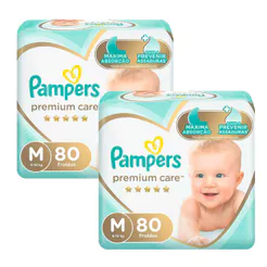 Kit 2 Fralda Pampers Premium Care Tamanho M Hiper 80 Unidades Descartáveis