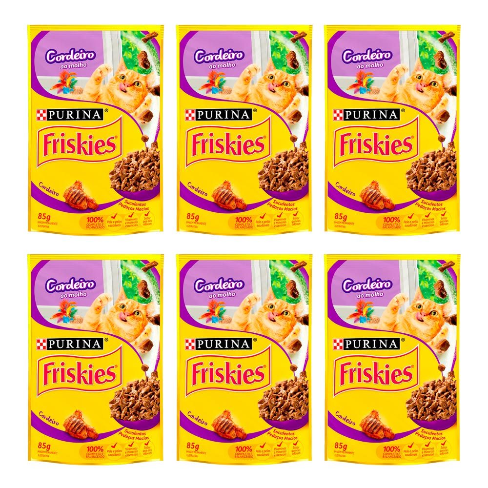 Kit 6 Ração Úmida para Gatos Friskies Adultos Sabor Cordeiro ao Molho em Sachê 85g em Oferta na Shopee