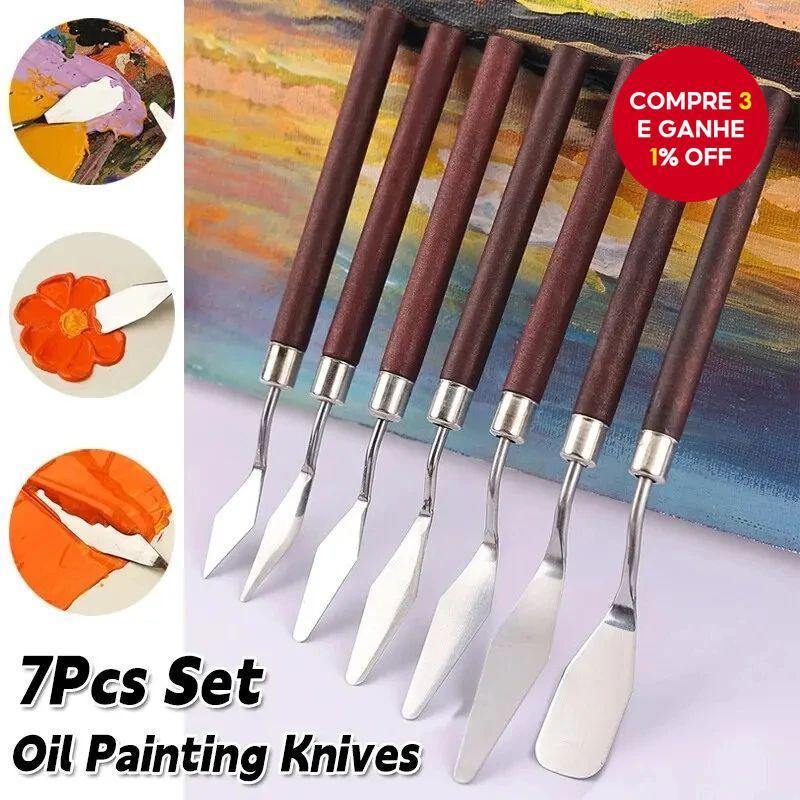 Conjunto com 7 facas de aço inoxidável para pintura a óleo, espátulas para artistas e ferramentas de desenho em Oferta na Shopee