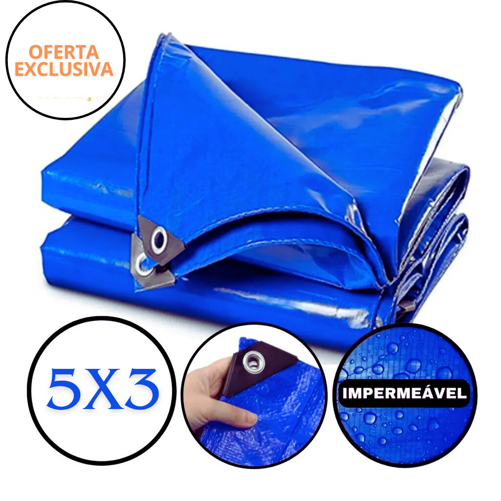 Lona Impermeável 5×3 Premium Proteção Plástica Reforçada com Ilhós para Camping, Carreta e Telhado