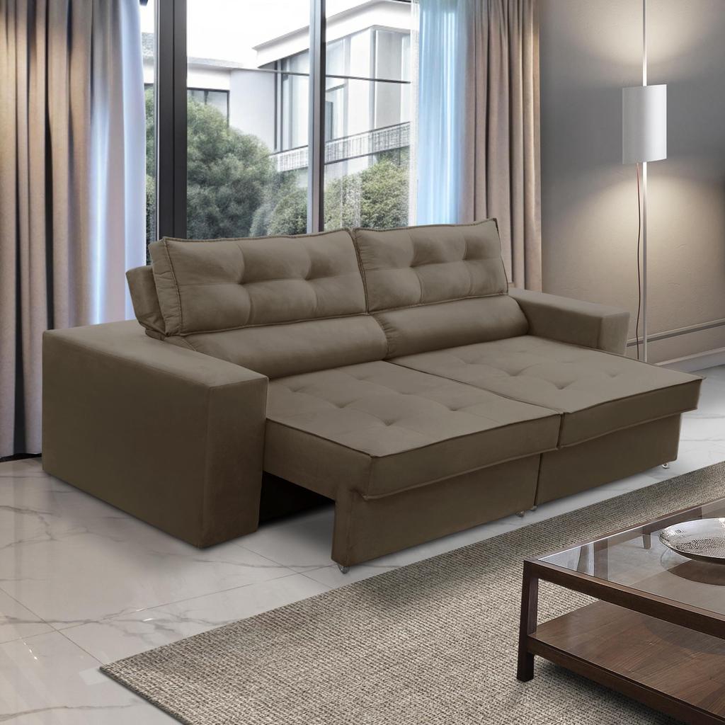 Sofá Retrátil e Reclinável 2 lugares 1,50m com Molas Mirela Suede Cappuccino Adonai Estofados