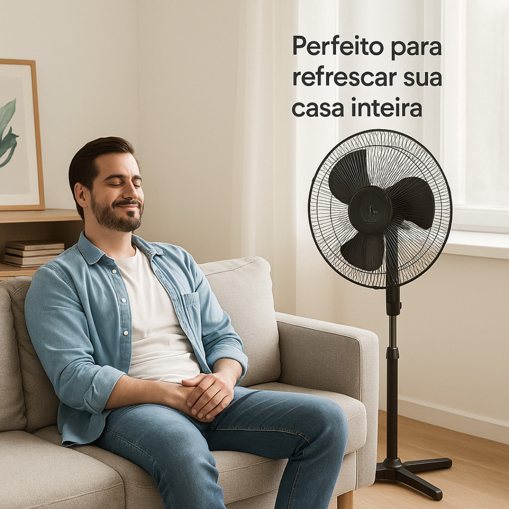 Ventilador De Coluna Chão Pedestal Piso 3 Pás 2 Ventiladores Ventilação Calor Silencioso Ambientes