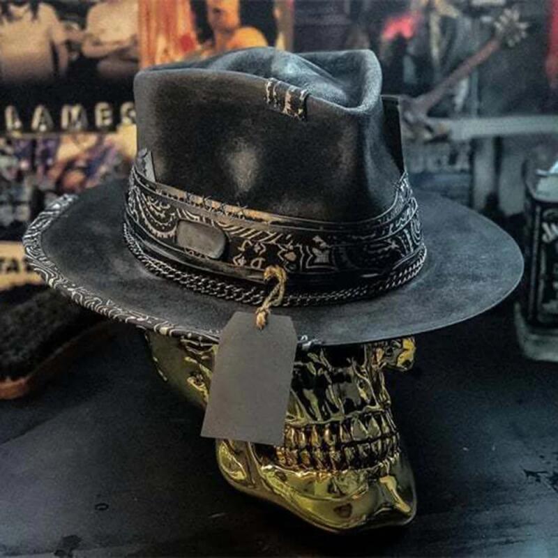 Chapéu de Cowboy Gótico Preto Acessório Único para Cabeça Acessório de Festa de Halloween Chapéu de Cowboy Caveira Chapé