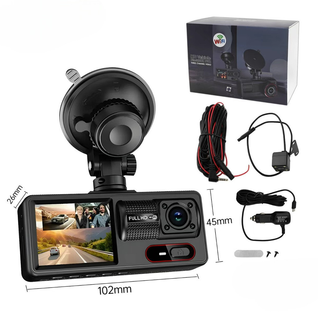 Câmera Veicular 3 Canais Full HD com Wi-Fi – Frontal, Interna e Traseira, Visão Noturna e Sensor G marisa