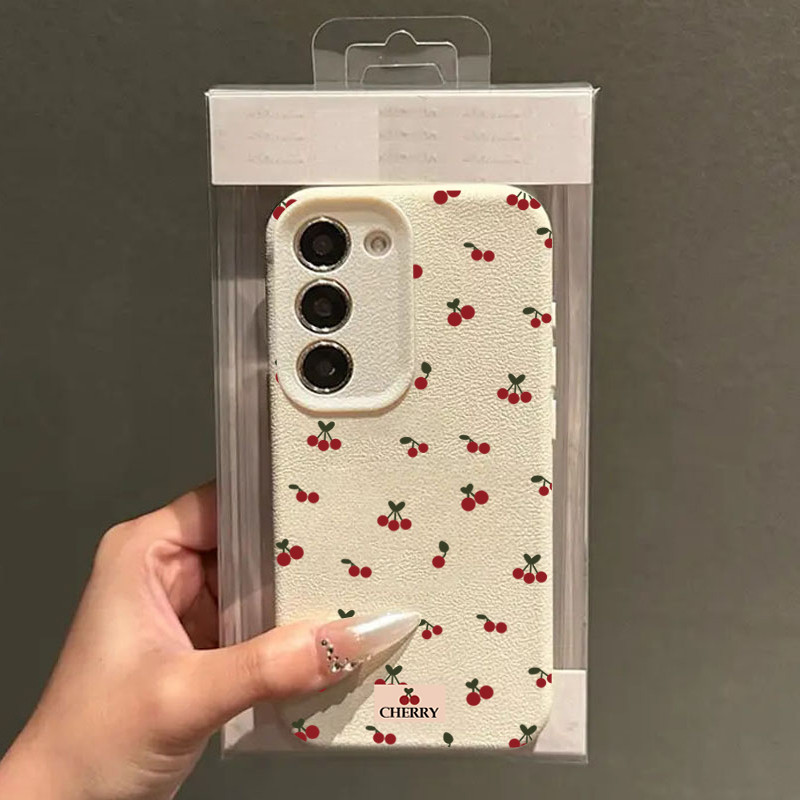 Adorável Vermelho Cereja Padrão Caso De Telefone Couro Para Galaxy S25 S24 S23 Ultra Plus S21 S20 S24 S25 FE Capa em Oferta na Shopee