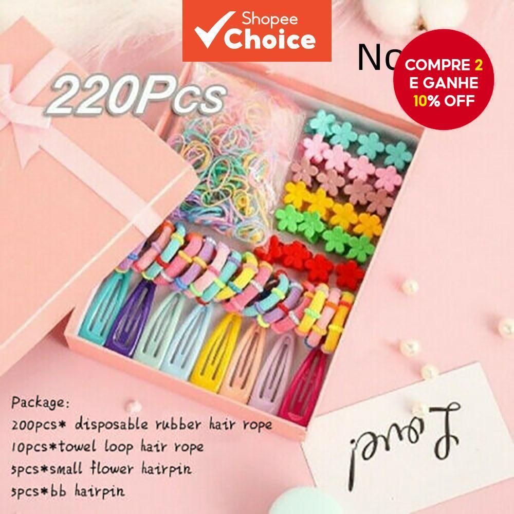 Conjunto de 220 peças de prendedores de cabelo em cores de doces, elásticos para rabos de cavalo, acessórios para cabelo em Oferta na Shopee