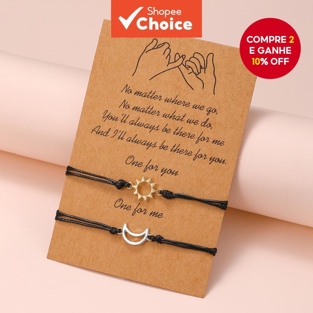 Pulseira De Casal De Sol E Lua Com Fio De Cera Ajustável , Presente Feito À Mão Para Ele Ela em Oferta na Shopee