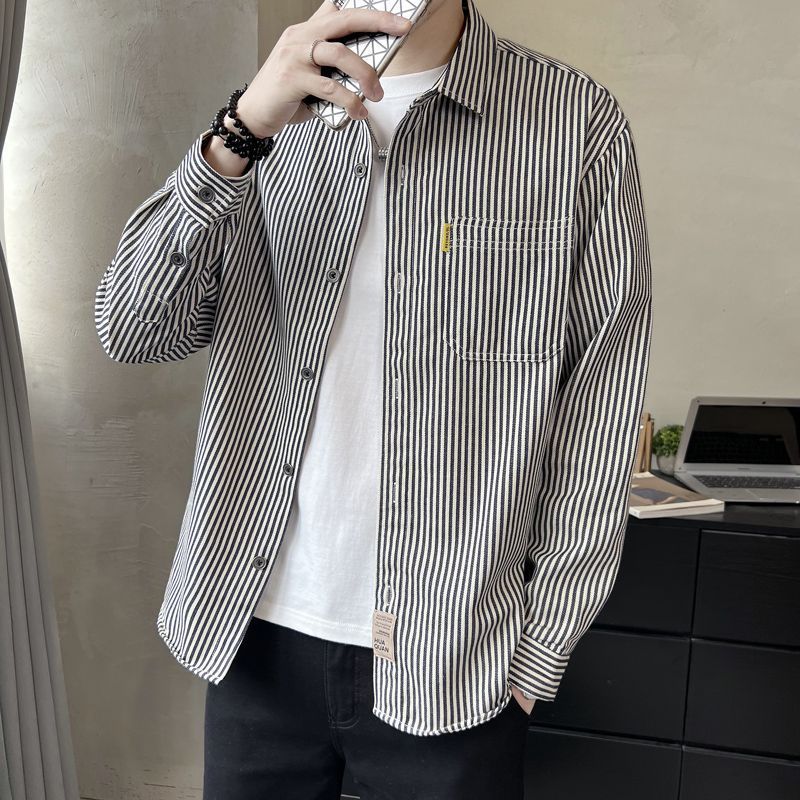 Camisa de manga comprida masculina 2023 novo estilo primavera outono fino Casual camisa de manga longa jaqueta masculina