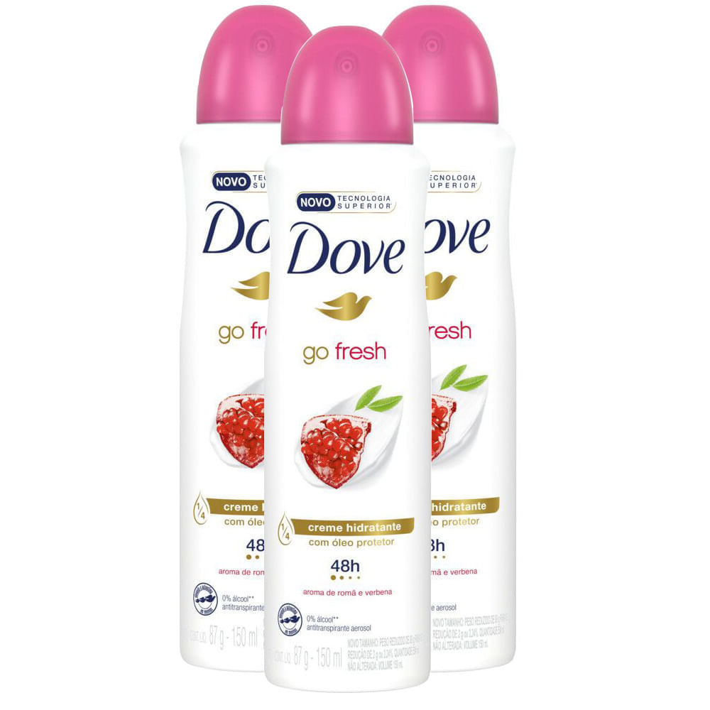 Kit 3 Desodorante Antitranspirante Aerosol Dove Go Fresh Romã e Verbena 150ml em Oferta na Shopee