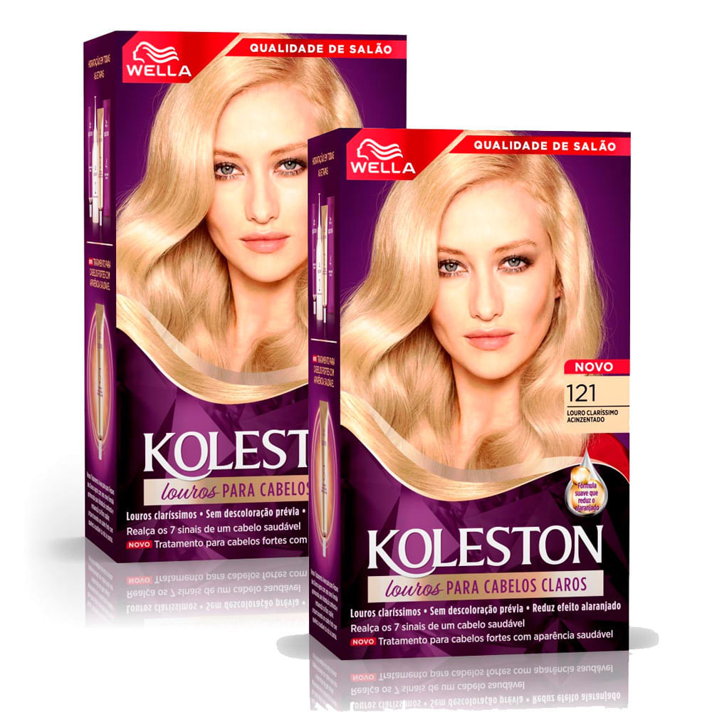 Kit 2 Tinta de Cabelo Koleston Louro Claro Acinzentado 121 em Oferta na Shopee