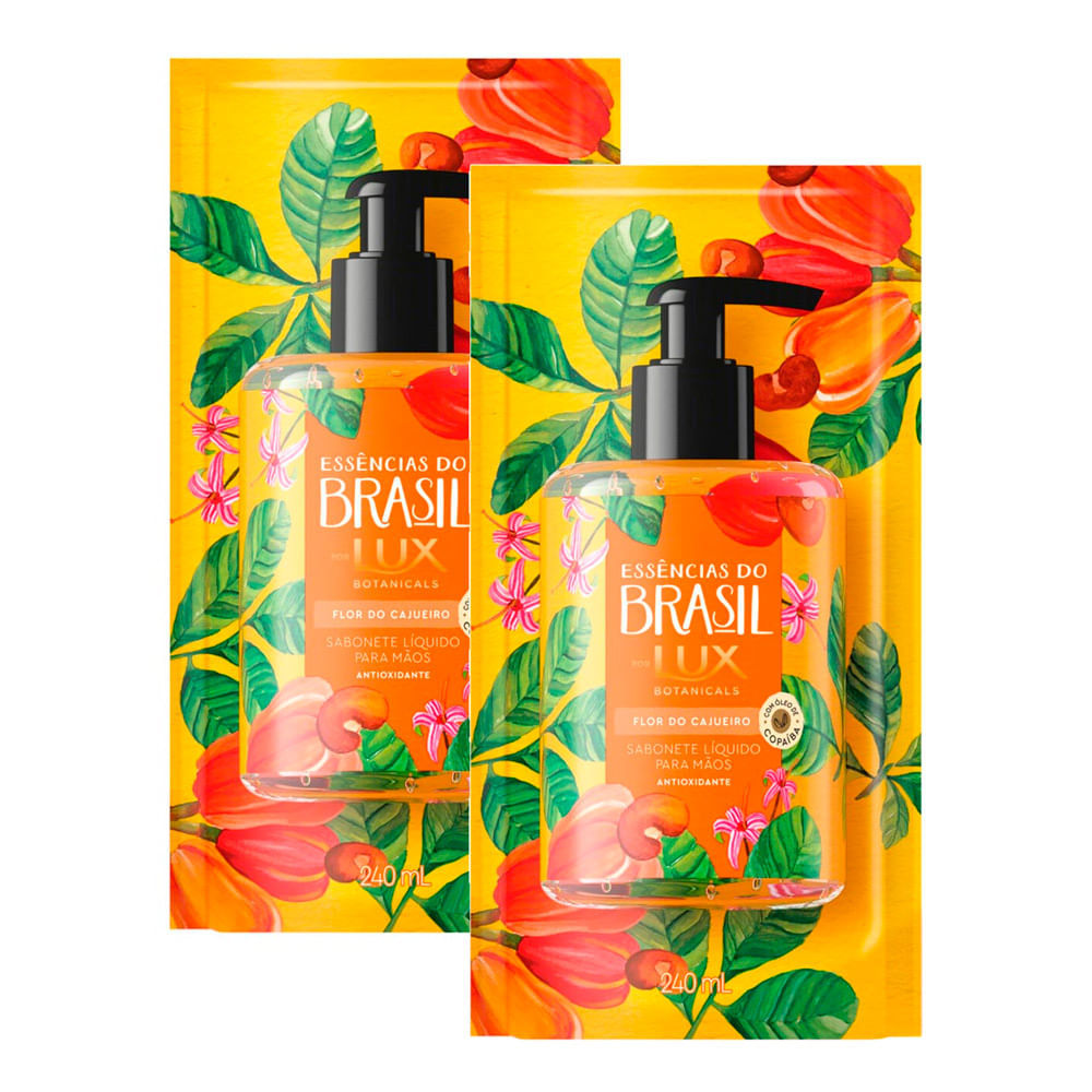 Kit 2 Sabonete Líquido para Mãos Lux Essências do Brasil Flor Cajueiro Refil 240ml em Oferta na Shopee