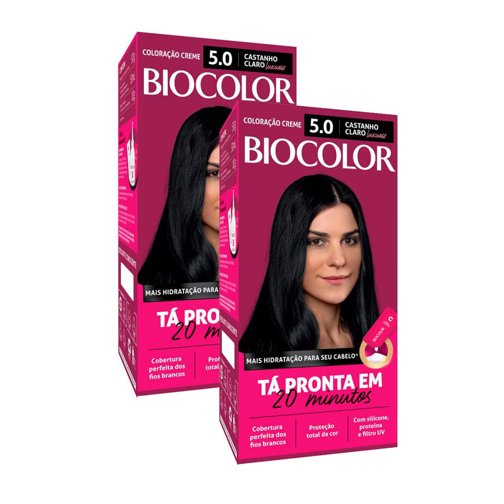 Kit 2 Tinta de Cabelo Biocolor Mini Kit Castanho Claro Luxuoso 5.0 em Oferta na Shopee